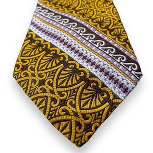 Vintage 70s Montgomery Ward Neck Tie Plaid Knit Woven Orange Yellow Brown Wide